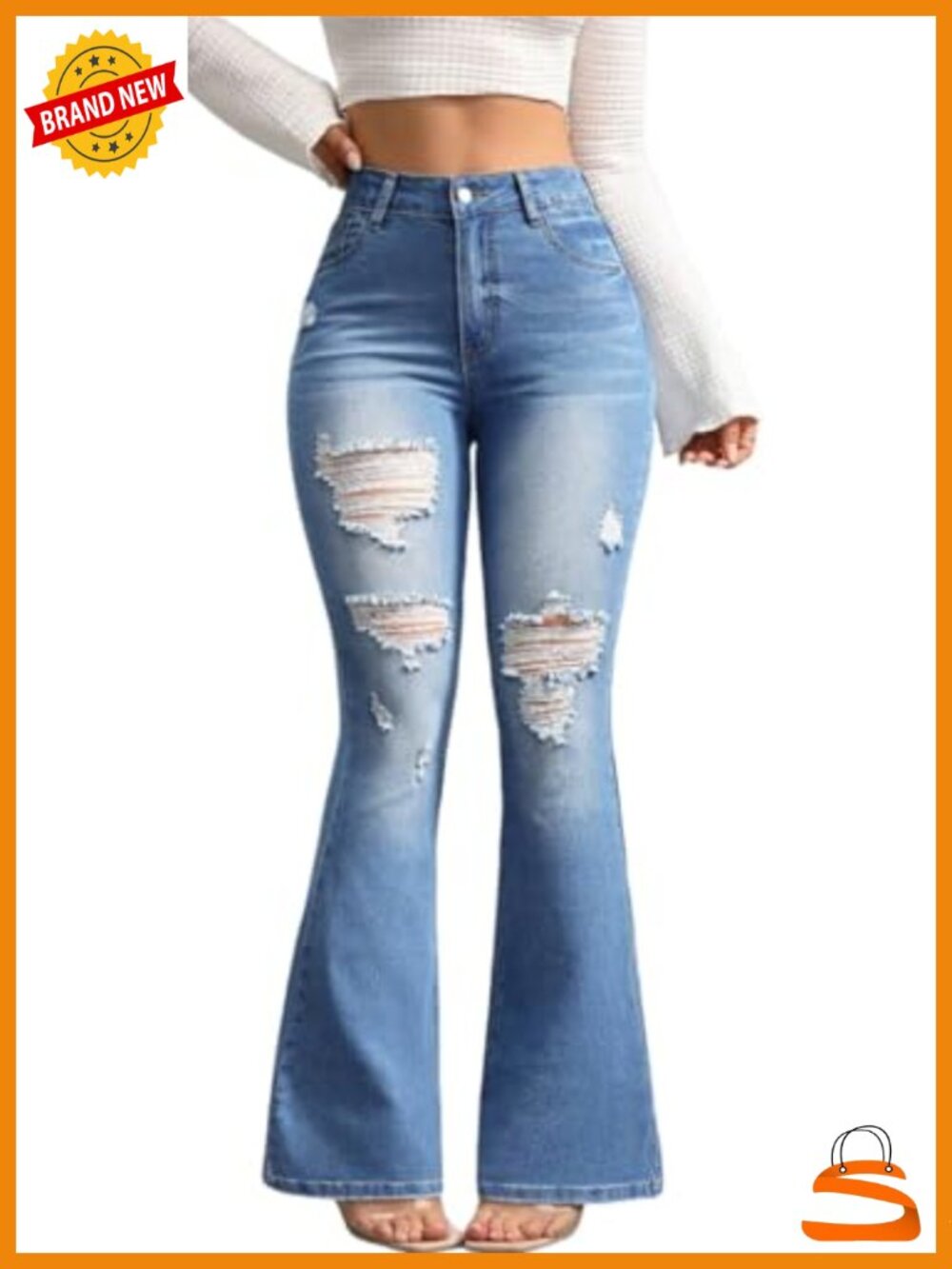 High Waisted Ripped Flare Bell Bottom Jeans